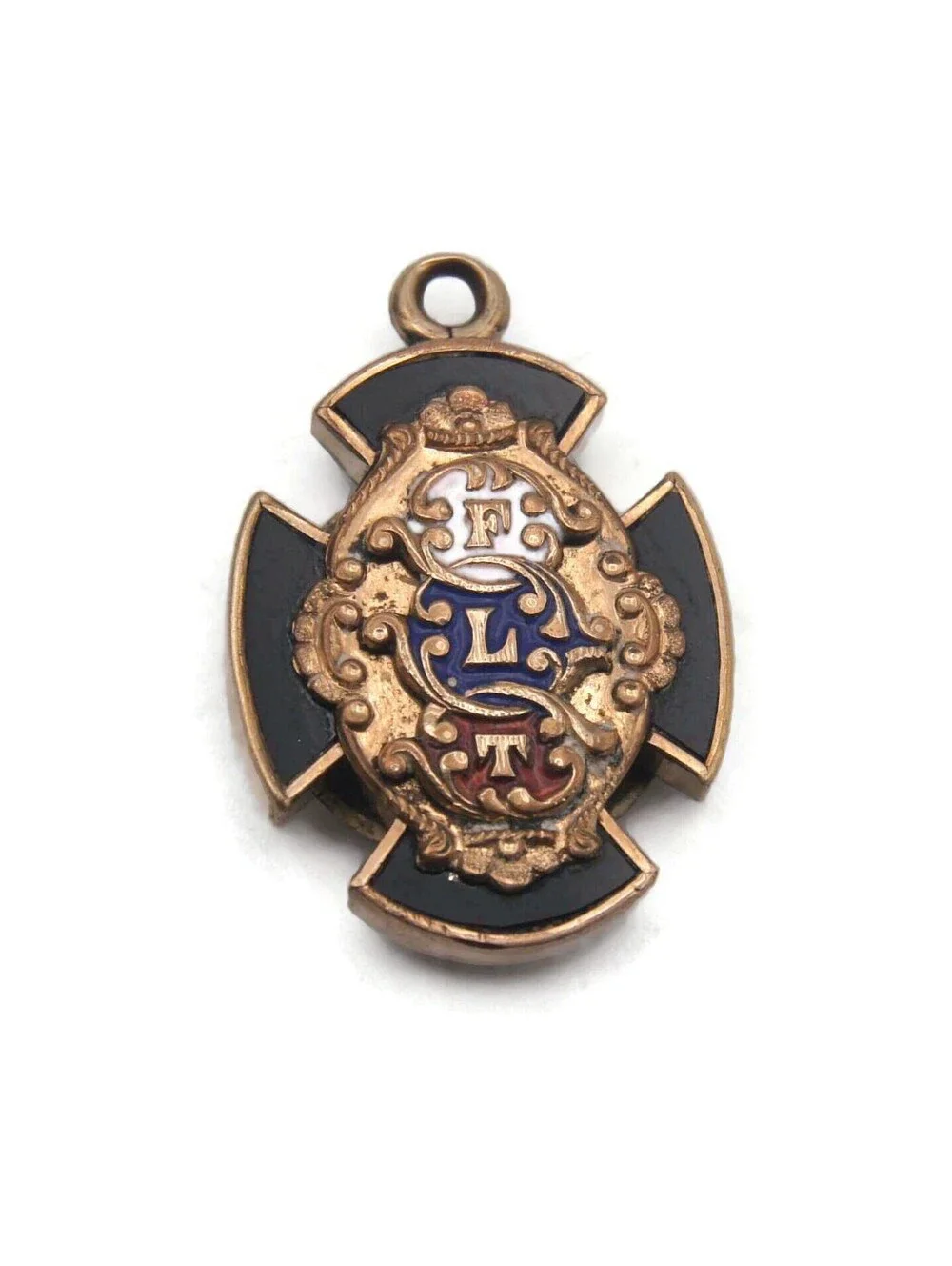 Antique 1901 FLT Odd Fellows Masonic Signet Double Sided Fob, Gold Plated & Onyx